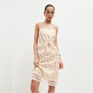 NWOT Reformation Julius Neena Linen Dress Butter Yellow Floral Size 2 Midi